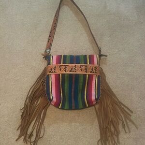 Aztec/Leather Bag with fringe